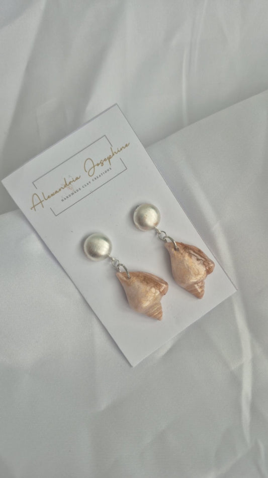 Brushed Metal Silver Seashell Earrings