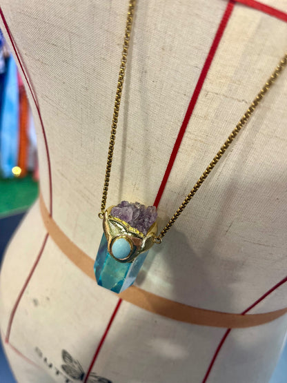 Celestial Vision Amulet – Bali Edition | Aura Quartz & Amethyst Necklace
