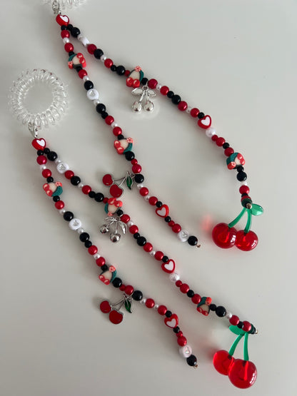 Cherry car mirror charm - silver
