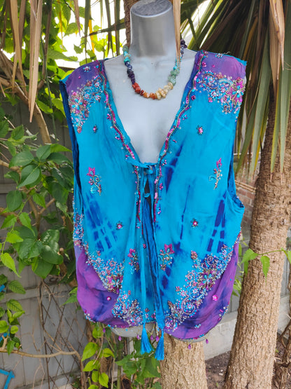 Mykonos jewel sari waistcoat / gilet /oversized 