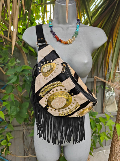 Dolly - Zebra suede fringe bum bag / cross body