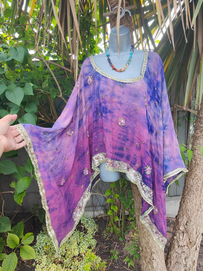 Poncho top- Woodstock /purples