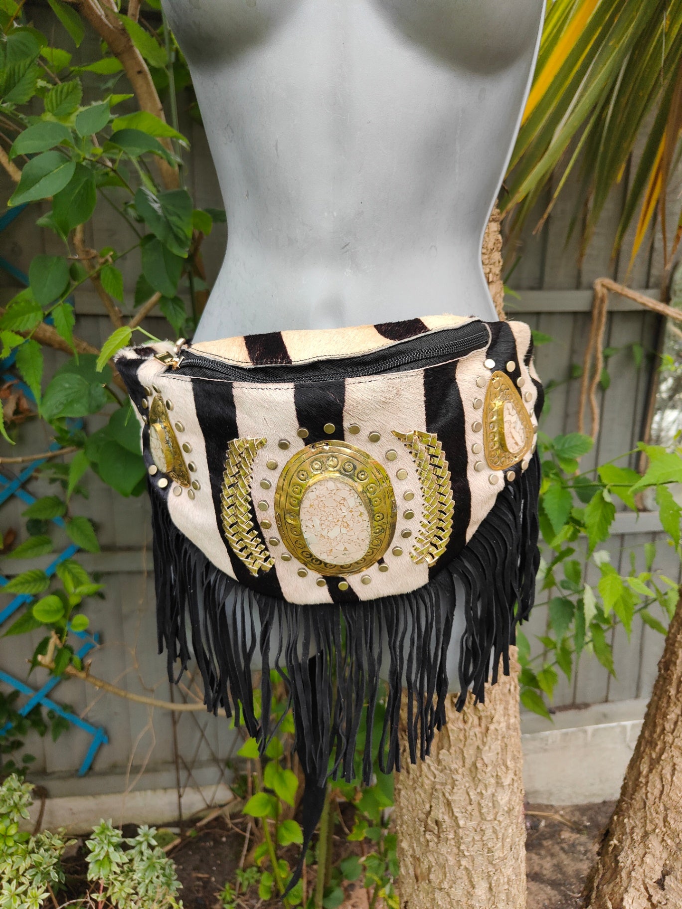 Dolly - Zebra suede fringe bum bag / cross body