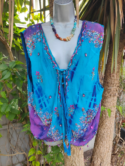 Mykonos jewel sari waistcoat / gilet /oversized 