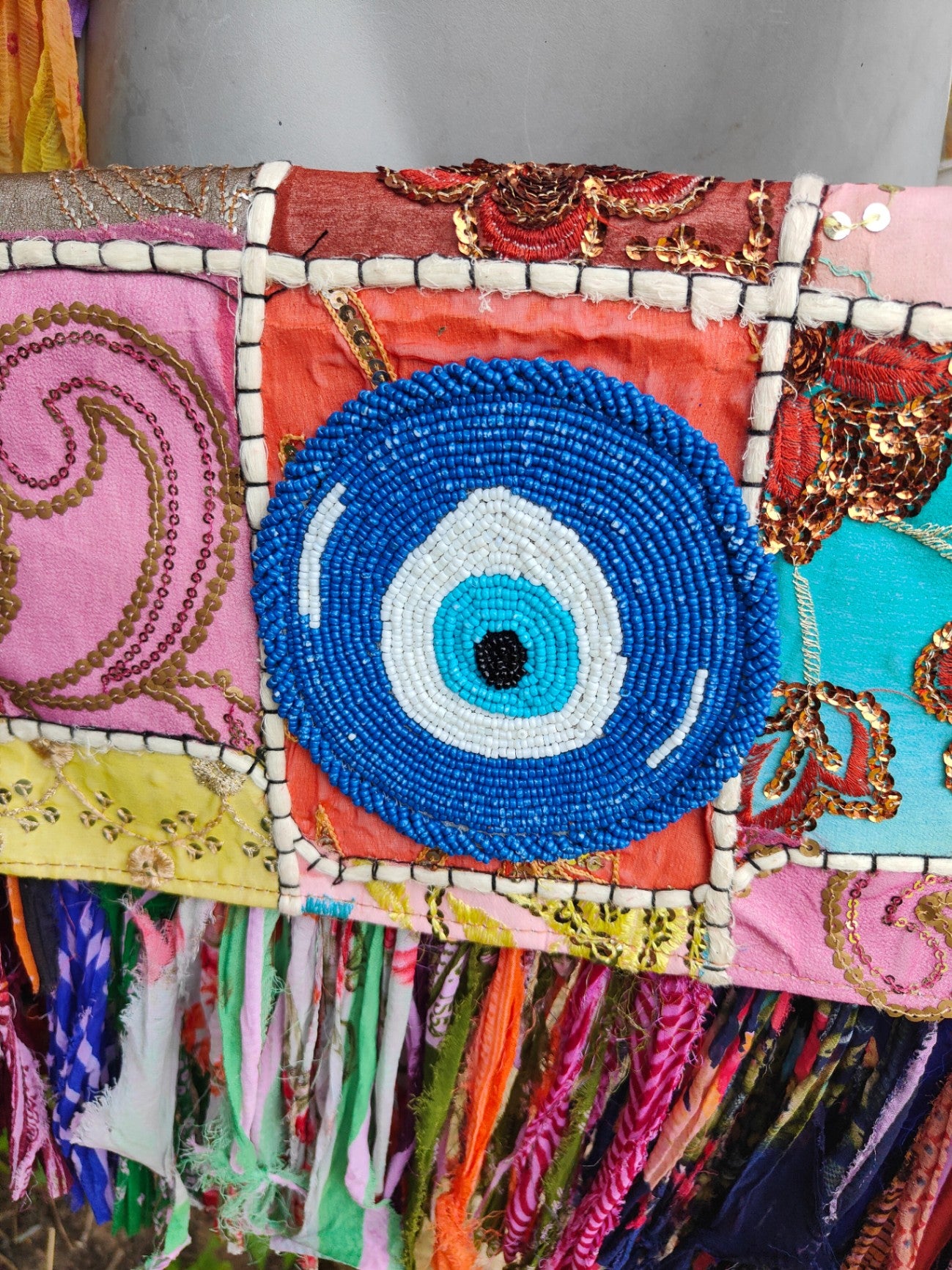 Frill sari cross body bag -evil eye protection 