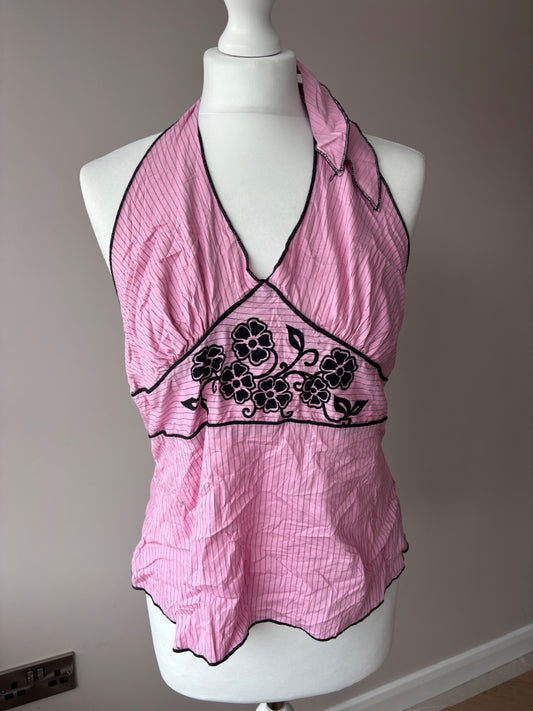 Pink striped halter neck top