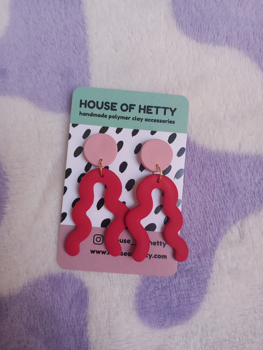 Cherry and pink wiggle dangle earrings