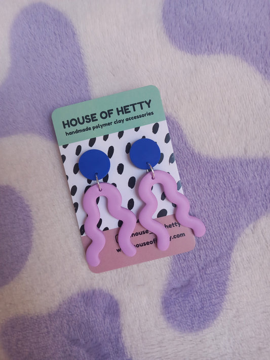 Lilac and blue wiggle dangle earrings