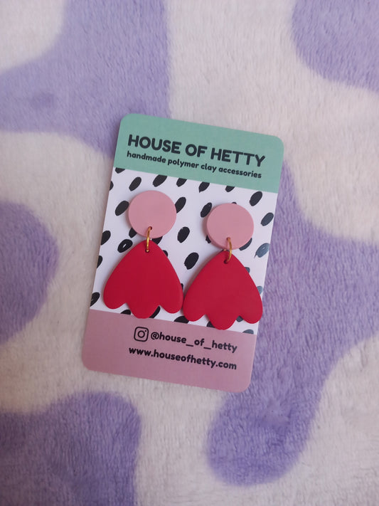 Pink and red abstract floral dangle earrings