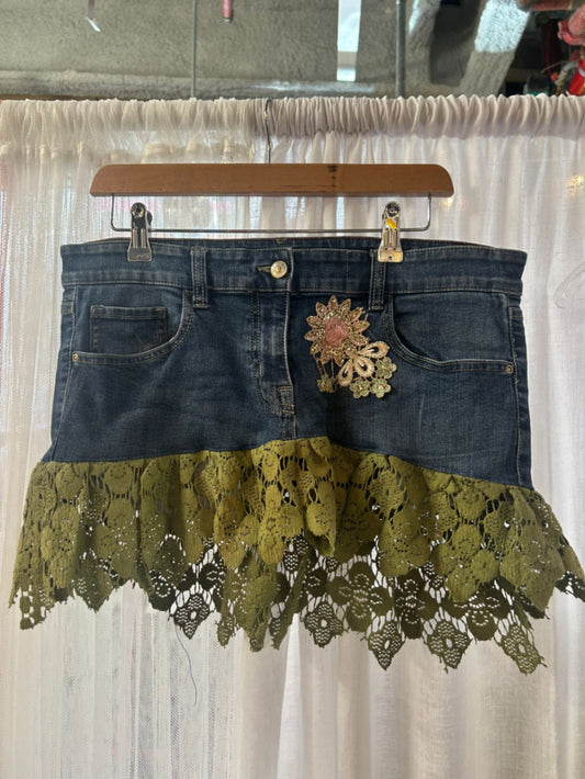 Green Lace Mini Skirt