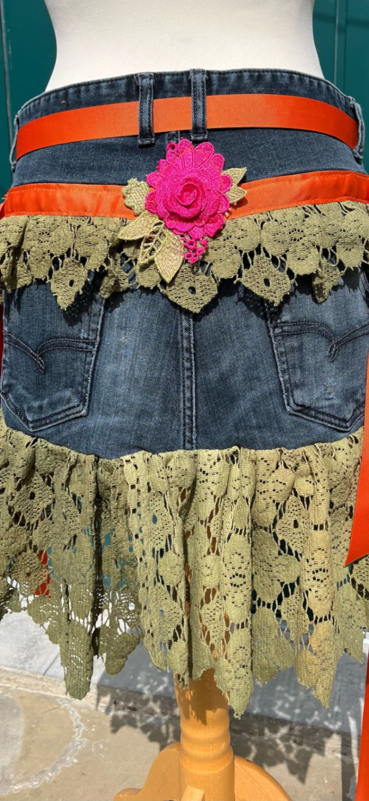 Green Lace Orange Bow Skirt