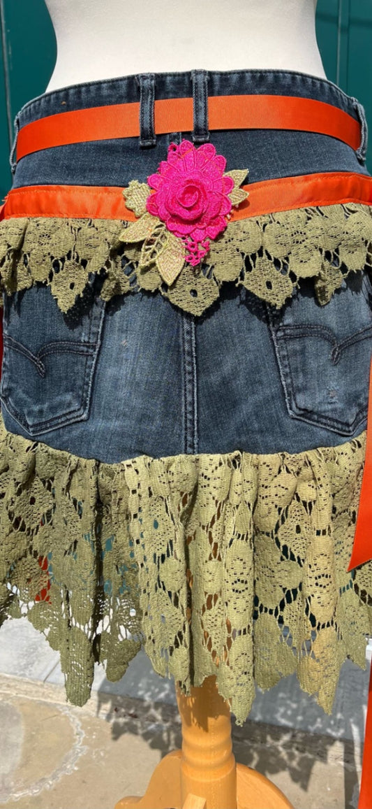 Green Lace Orange Bow Skirt