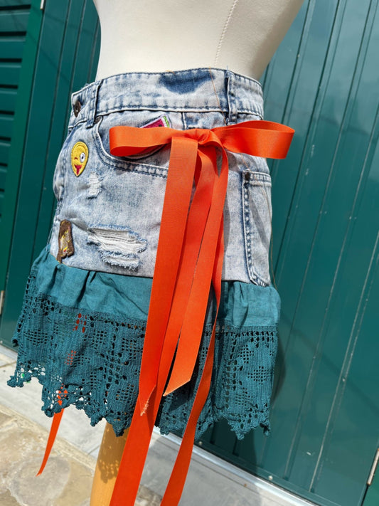Orange Bow Teal Emoji Skirt