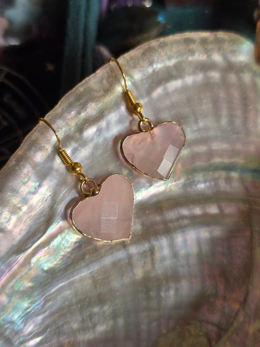 Rose quartz heart earrings 