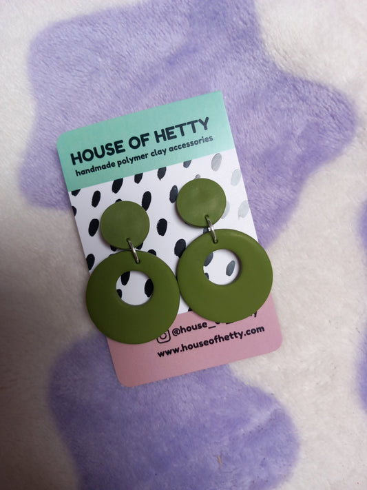 Olive green retro circle earring