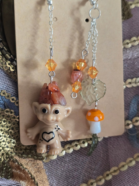 Carnelian crystal troll dolls earrings 