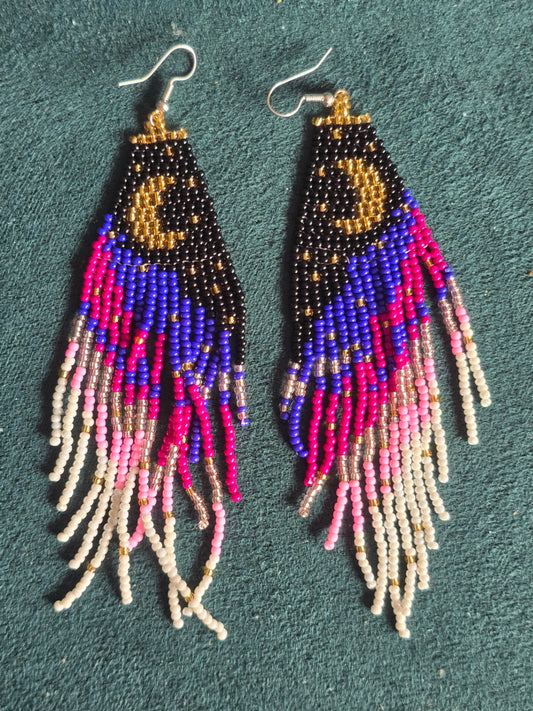 Beaded purple moon earrings 