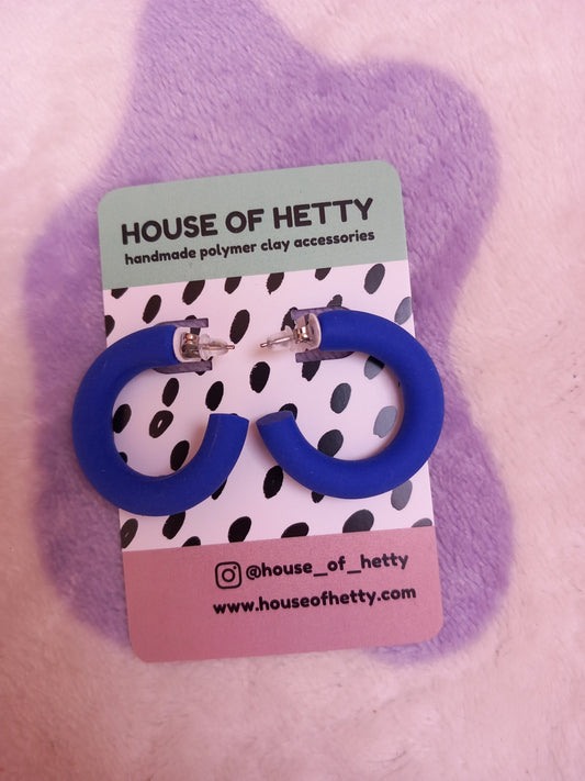 Small blue polymer clay hoop earrings