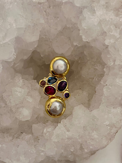 Luna Alchemy Cluster Ring — Biwa Pearl & Rainbow Crystal (Gold)