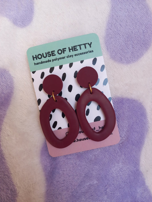Burgundy oval earrings