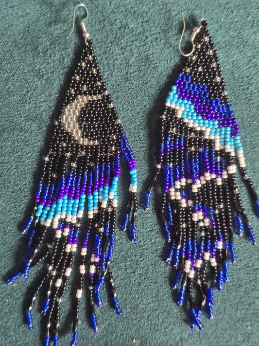 Beaded blue moon earrings 