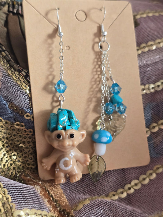 Dyed howlite crystal troll dolls earrings 