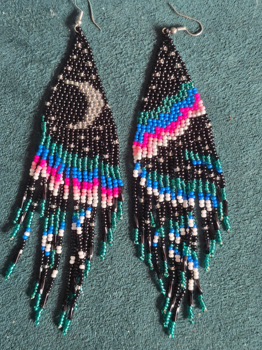 Beaded pink moon earrings 
