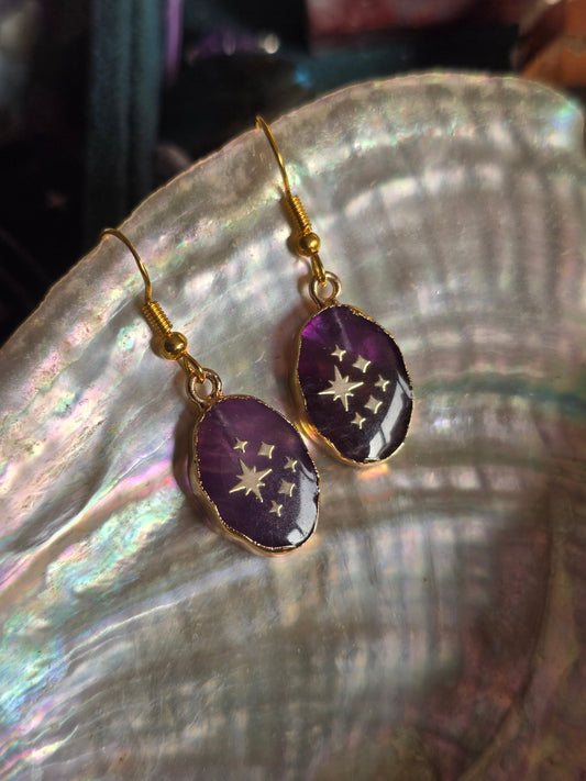 Amethyst oval star earrings 
