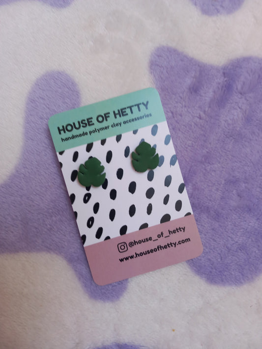 Monstera leaf stud earrings