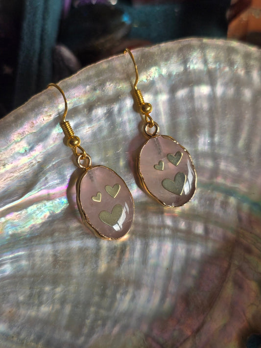 Rose quartz oval heart earrings 