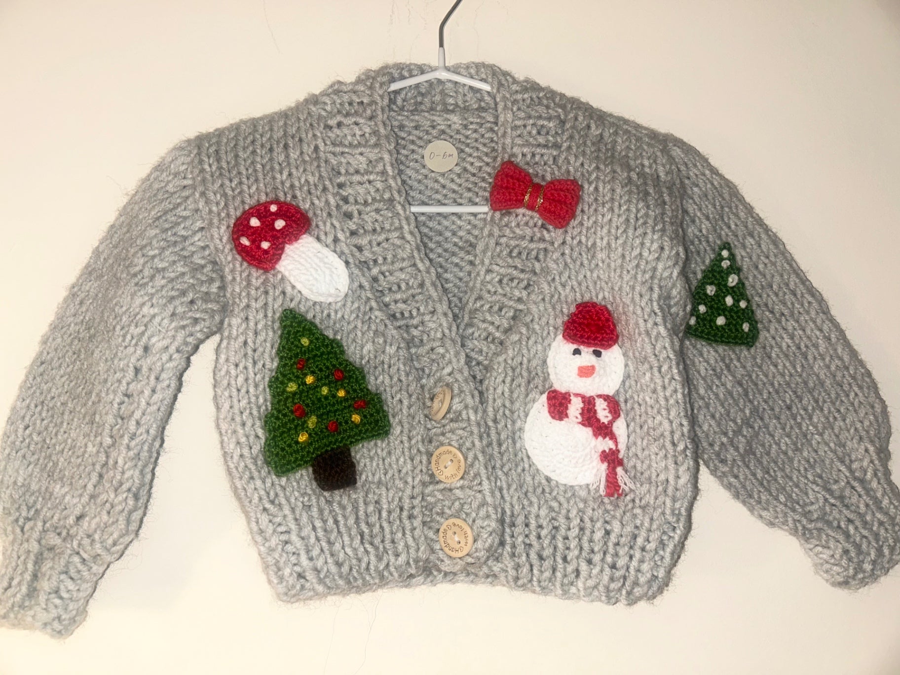 0-6m Grey Handmade Christmas Cardigans