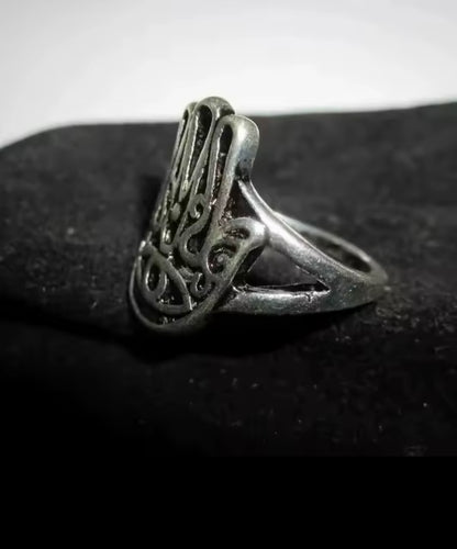 🪬 Hamsa Hand Evil Eye Ring – Silver Stainless Steel