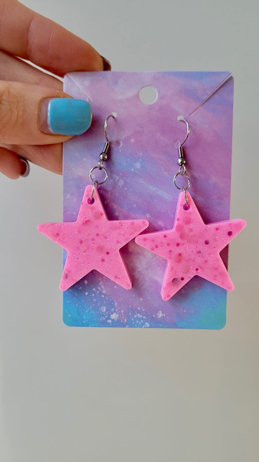 Pastel Pink Star Earrings – Resin with Subtle Swirls & Flecks | Sketchy & Spicy