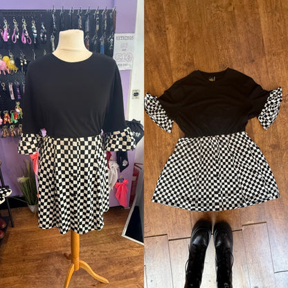 Reworked checkerboard skater dress 