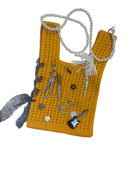 Yellow Mesh Bag with Embelishments