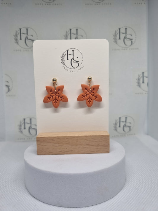 Orange leaf earrings