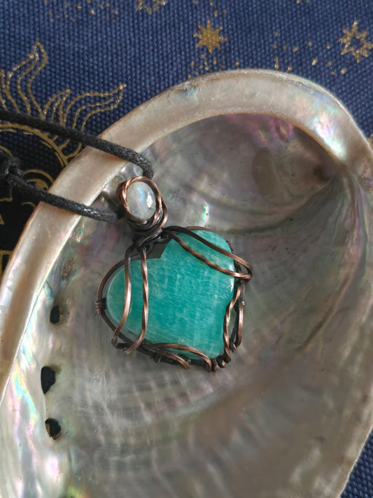 Amazonite and moonstone heart necklace 