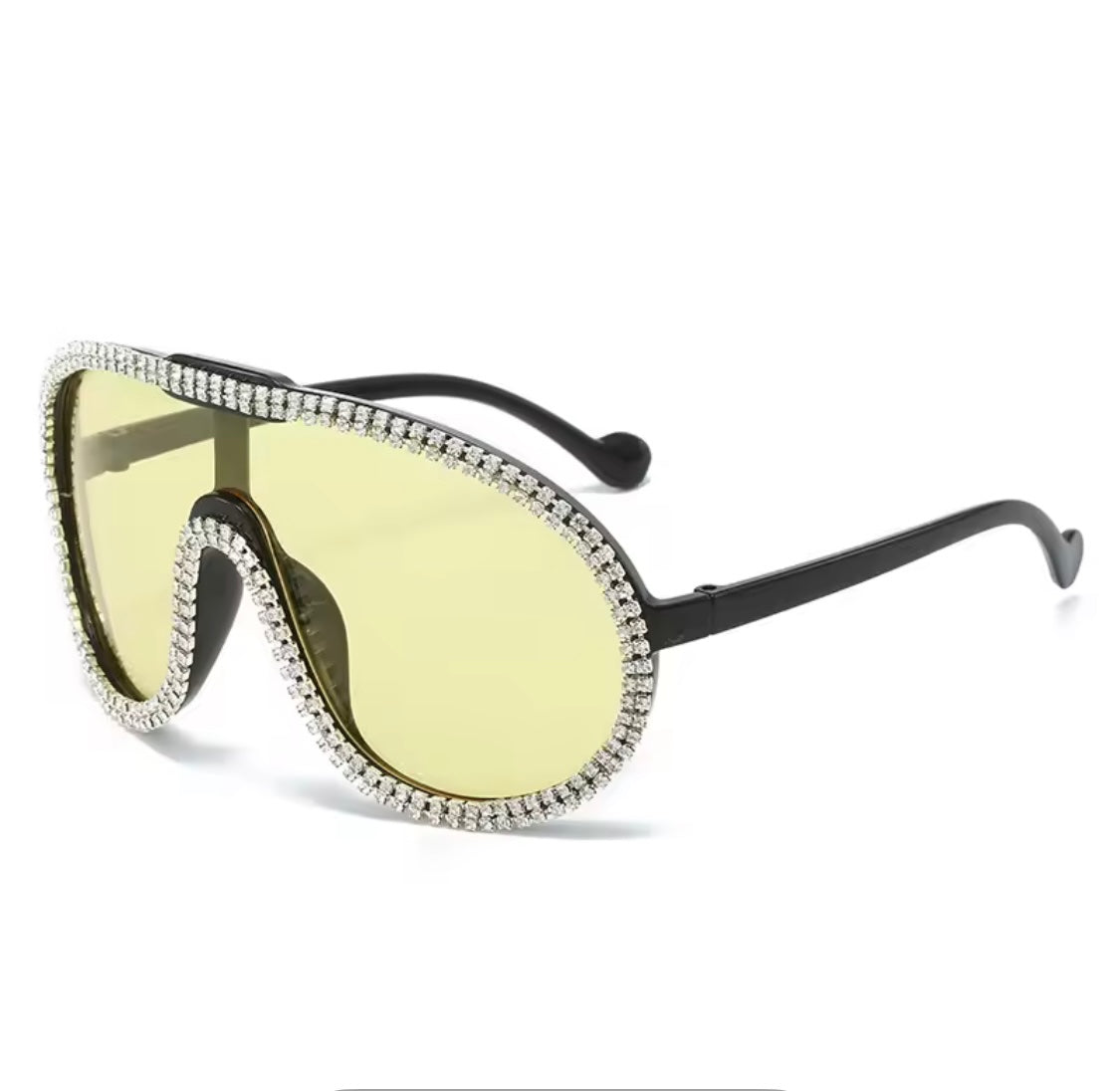 The Paris Crystal Shield Sunglasses – Y2K Oversized Yellow