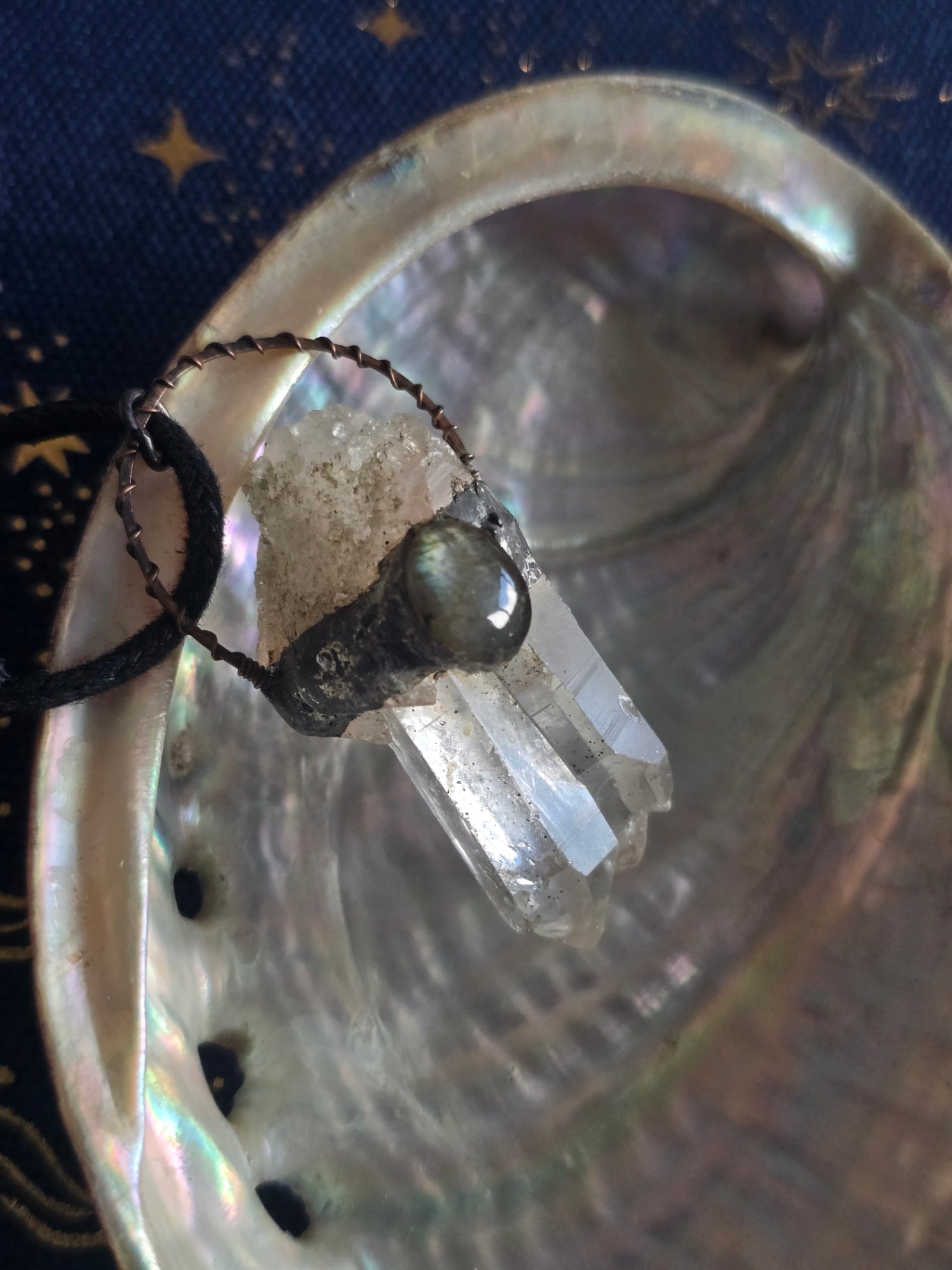 Raw clear quartz and labradorite necklace 