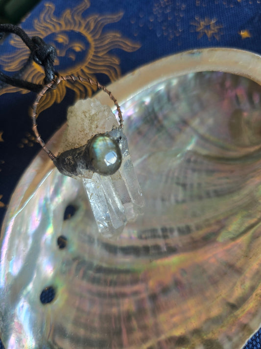 Raw clear quartz and labradorite necklace 