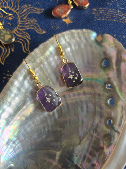 Square amethyst twinkle earrings 
