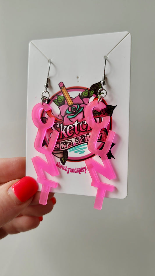 Hot Pink C*NT Earrings – with stainless steel shepherd hooks