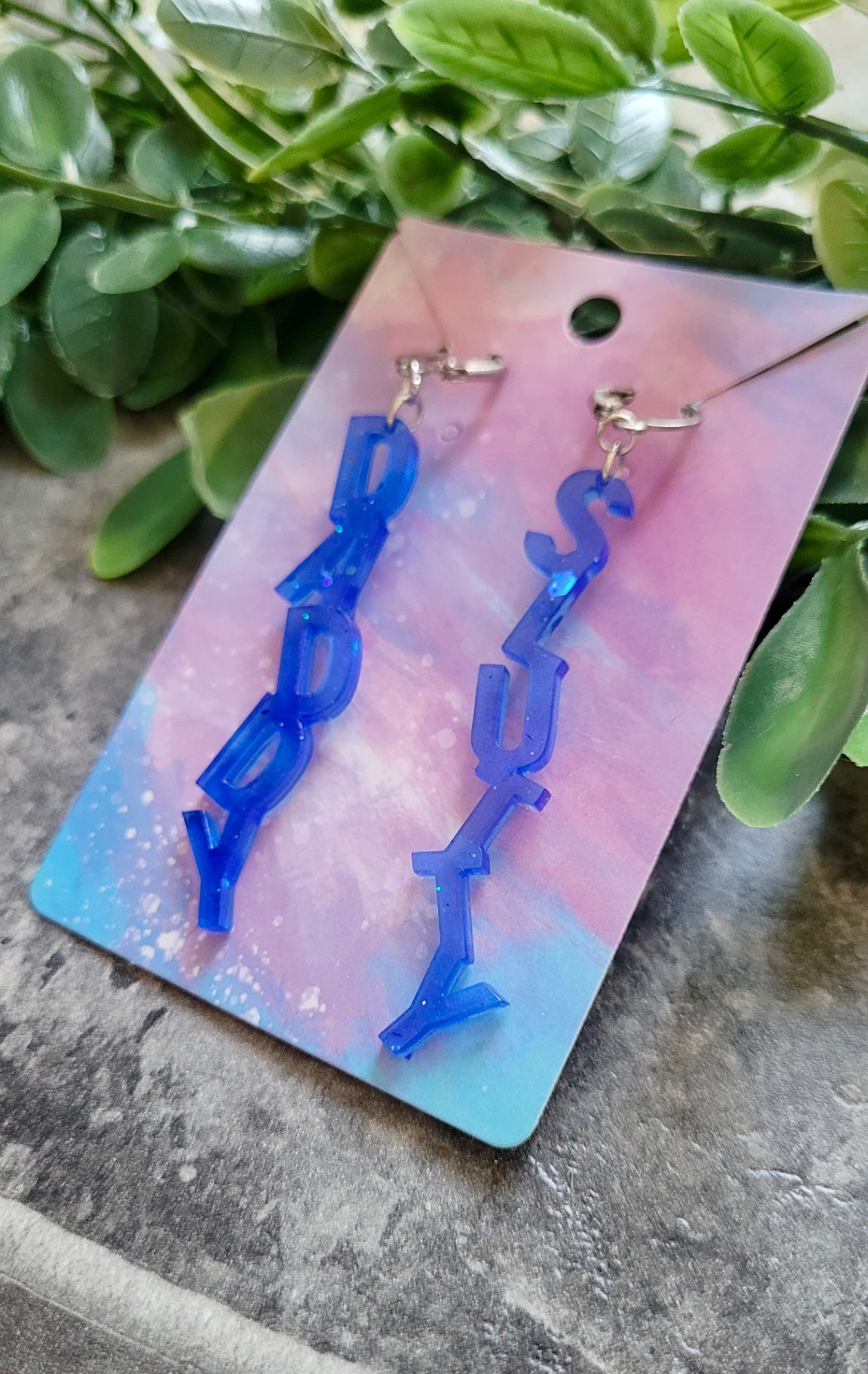 Dark Blue Glitter SLUTTY & DADDY Mismatched Earrings - Stainless Steel Hoops