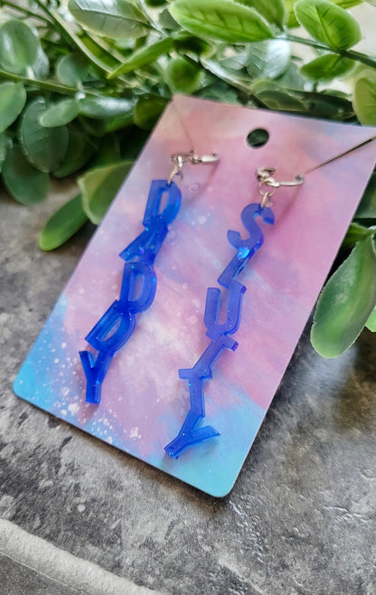 Dark Blue Glitter SLUTTY & DADDY Mismatched Earrings - Stainless Steel Hoops