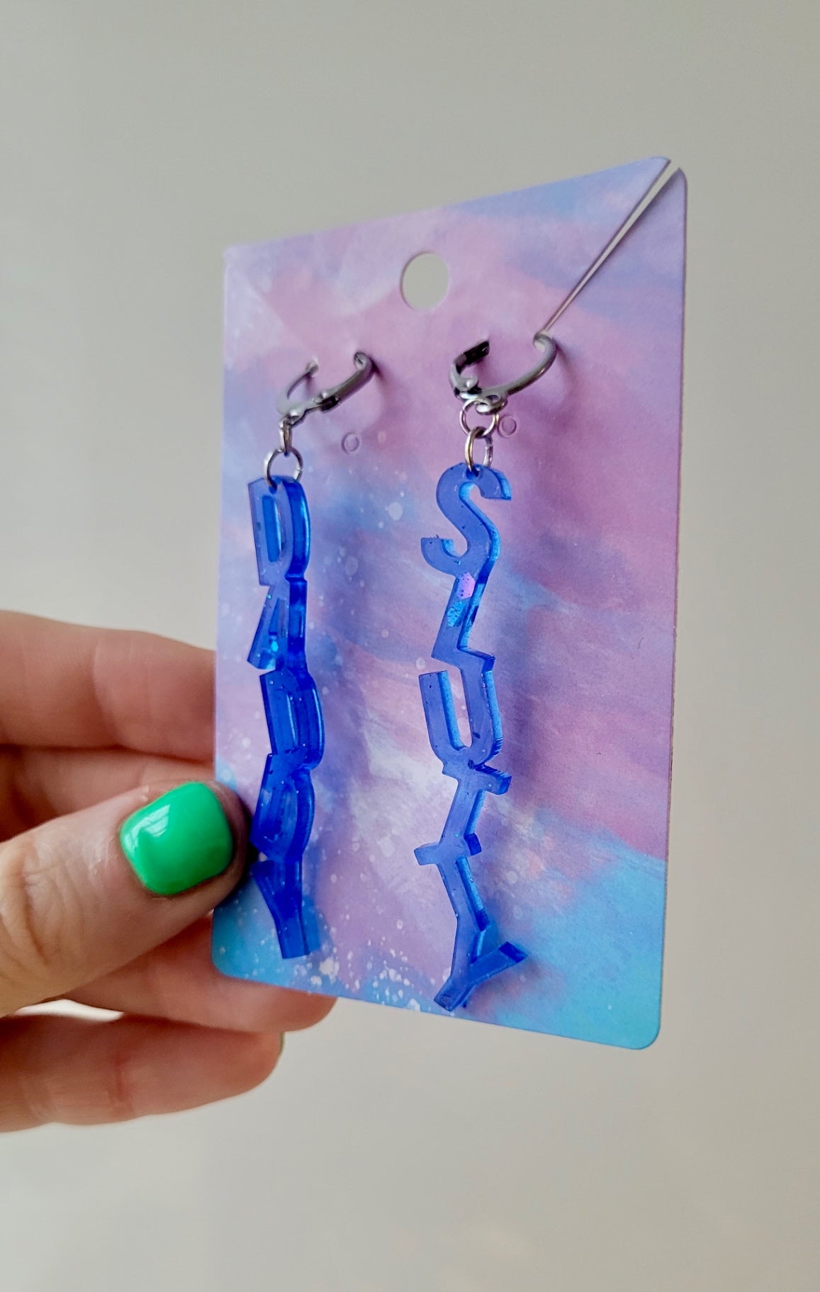 Dark Blue Glitter SLUTTY & DADDY Mismatched Earrings - Stainless Steel Hoops