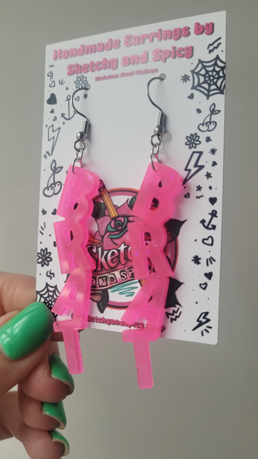 BRAT Bright Pink Earrings – Semi-Translucent – Stainless Steel Hooks