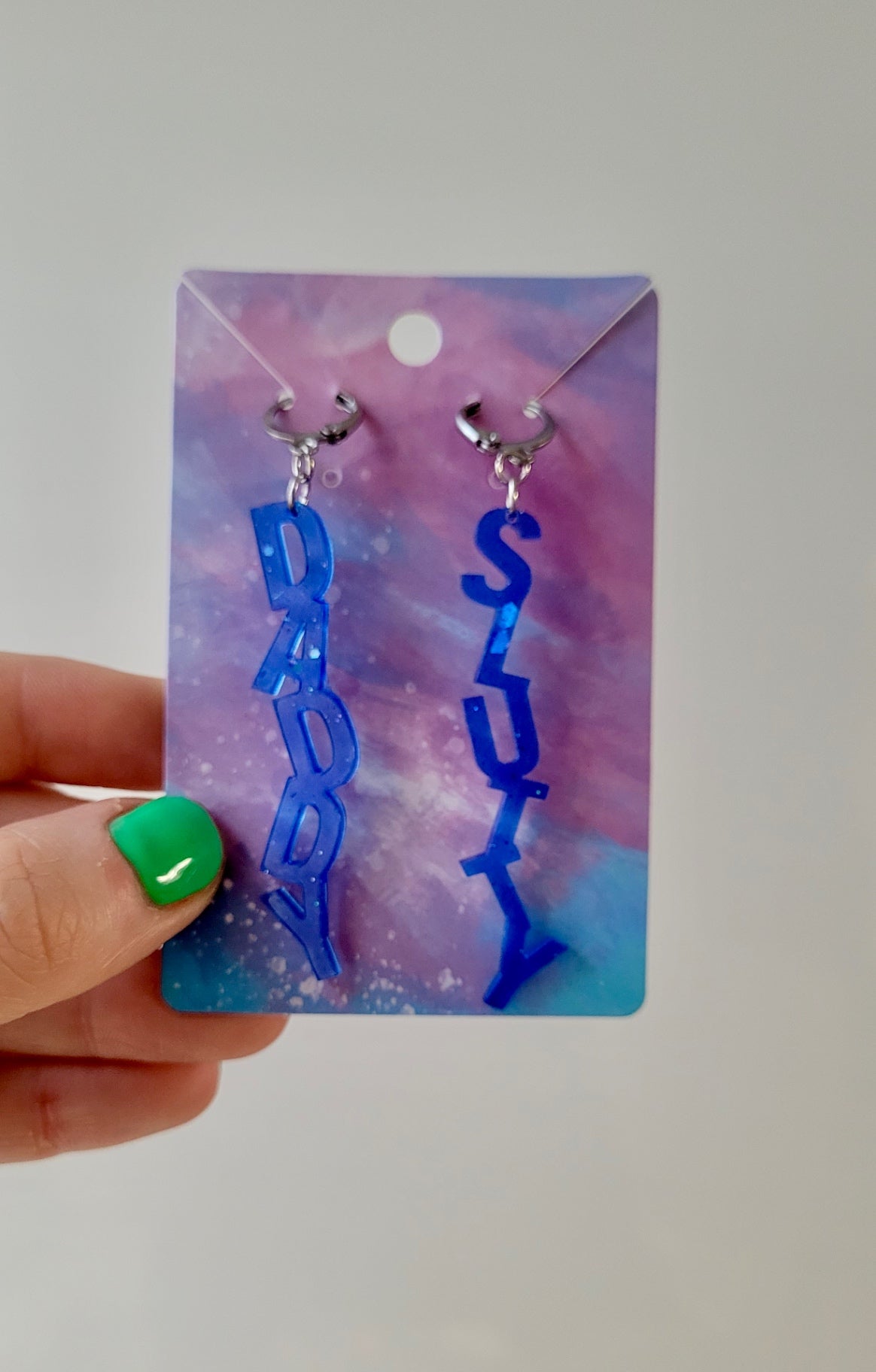 Dark Blue Glitter SLUTTY & DADDY Mismatched Earrings - Stainless Steel Hoops