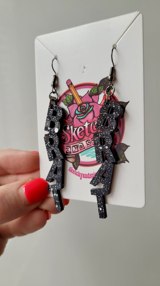 BRAT Black with Silver Glitter Earrings - with Gunmetal Hooks