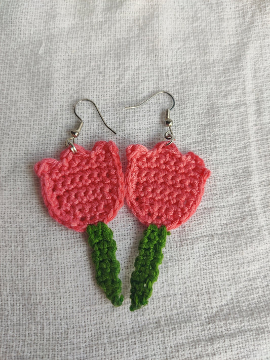 Crochet tulip earrings, flower 