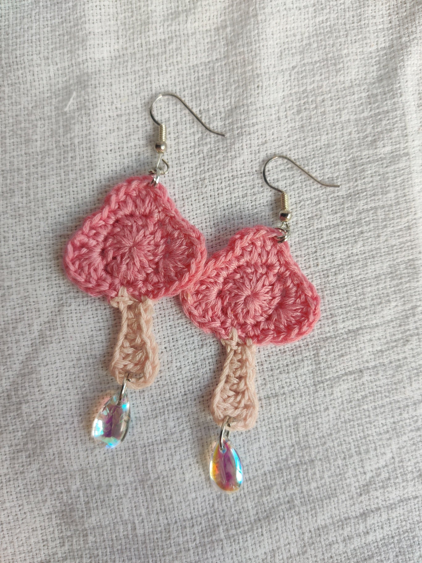 Mushroom crochet earrings with glass drop bead